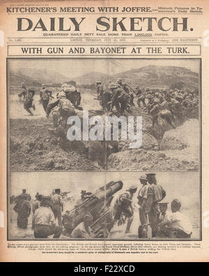 1915 Daily Sketch British Forces in action during Gallipoli Campaign Stock Photo
