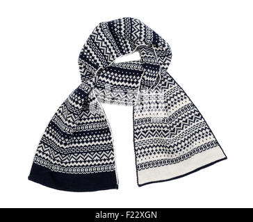 Striped knitted woollen scarf isolated on white Stock Photo