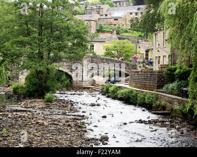 The Old Packhorse Bridge at Hebden Bridge West Yorkshire England Stock Photo