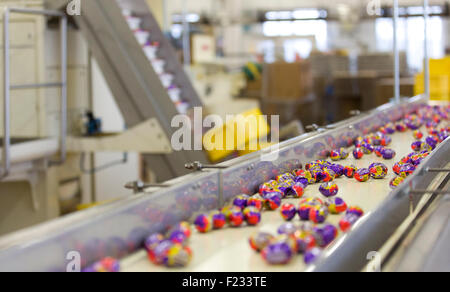 United Kingdom, Bournville : A picture shows the production line for Cadbury Creme Eggs in Bournville. Stock Photo