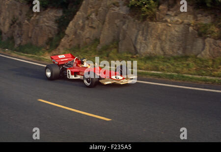 Jochen Rindt in a Lotus Cosworth 72C, race winner of the French GP,  Clermont Ferrand 5 July 1970 Stock Photo