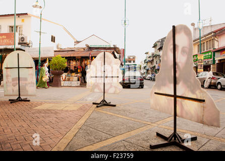 Two young Muslim woman walk down a street in Little India. Georgetown, Penang, Malaysia Stock Photo