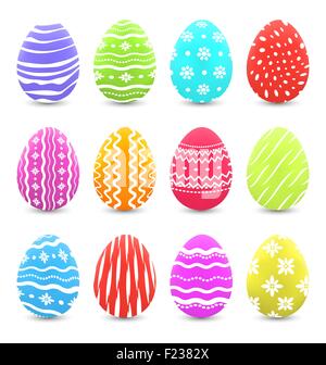 Easter many multicolored ornate eggs with shadows isolated on wh Stock Vector