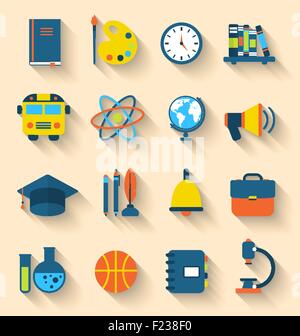 Illustration Set of Education Flat Colorful Icons with Long Shadow Style Stock Vector