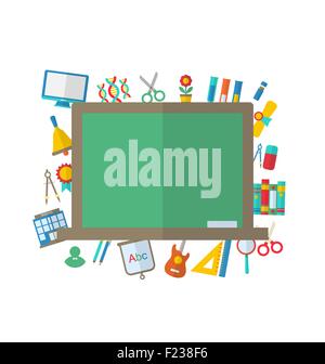 Flat Icons of Blackboard and other Elements Stock Vector