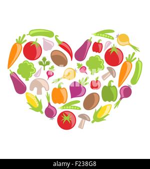 Set Colorful Vegetables in Heart Shape Stock Vector