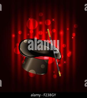 Magic background with top hat and wand Stock Vector