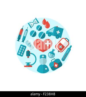 Collection trendy flat medical icons Stock Vector