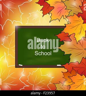 Back to school background with blackboard and autumn leaves vector ...