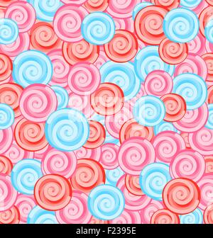 Seamless Texture with Colored Sweets, Swirl Lollipops Stock Vector