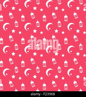 Islamic Seamless Pattern with Arabic Lamps, Crescents and Stars Stock Vector