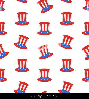Seamless Texture with Uncle Sam's Top Hat for American Holidays Stock Vector