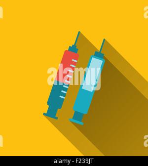 Modern flat icons of syringes with long shadows Stock Vector