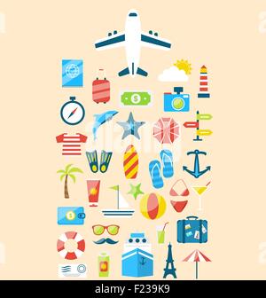 Flat modern design set icons of travel on holiday journey, touri Stock Vector