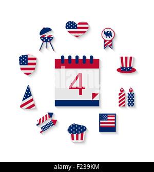 Icons Set USA Flag Color Independence Day 4th of July Stock Vector