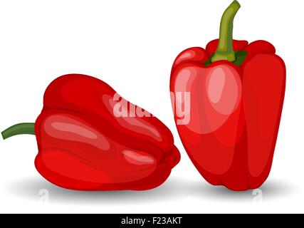 Set of Two Beautiful Glossy Red Peppers over White Background. Cute Icons Suitable For Creating Food, Fall, Thanksgiving Day, Harvest Day Designs. Vector Illustration. Stock Vector