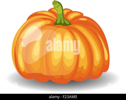 Beautiful Glossy Orange Pumpkin over White Background. Cute Icon  Suitable For Creating Fall,  Food, Thanksgiving Day, Harvest Day Designs. Vector Illustration. Stock Vector