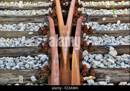 Rusty railroad train junction Stock Photo