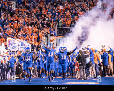 Football, Boise State Football team entering Albertsons Stadium field for game vs Washington. Boise, Idaho Stock Photo