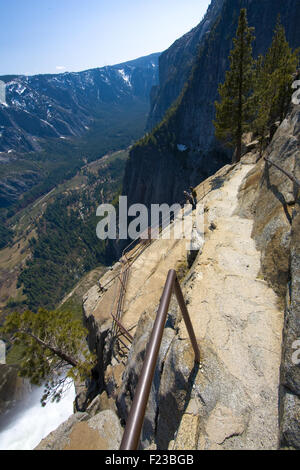 Water falling from rocks in a valley, Yosemite Falls, Yosemite Valley, Yosemite National Park, California, USA Stock Photo