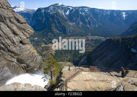 Water falling from rocks in a valley, Yosemite Falls, Yosemite Valley, Yosemite National Park, California, USA Stock Photo