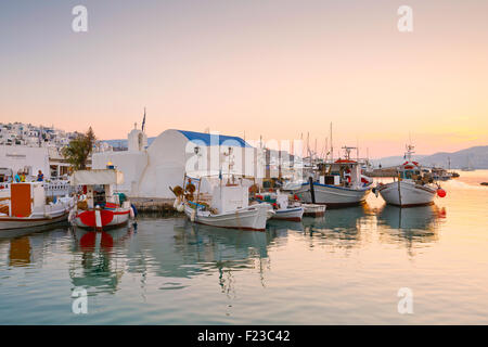 View of the port in Naousa village on Paros island, Greece Stock Photo