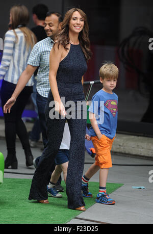 Chris Evans filming his last 'One Show' episode at the BBC with Alex Jones  Featuring: Alex Jones, Noah Evans Where: London, United Kingdom When: 10 Jul 2015 Stock Photo