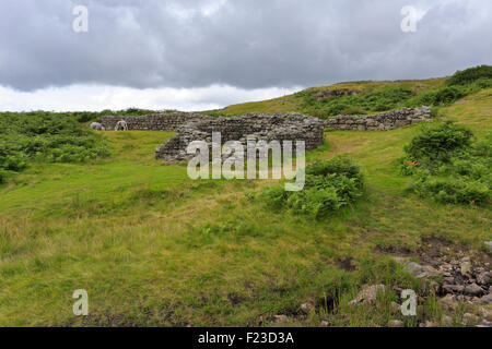 Stormy sky over the remains of Hardknott Roman Fort Mediobogdum, Cumbria, Lake District National Park, England, UK. Stock Photo