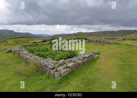 Stormy sky over the remains of Hardknott Roman Fort Mediobogdum, Cumbria, Lake District National Park, England, UK. Stock Photo