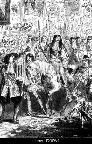 King Charles II entering London on 29 May, his 30th birthday, during his restoration to the throne. Stock Photo