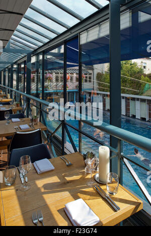 The Lido Spa & Restaurant, Clifton, Bristol, which includes a Victorian outdoor swimming pool, bar and restaurant. Stock Photo