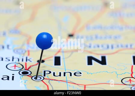 Pune pinned on a map of Asia Stock Photo - Alamy