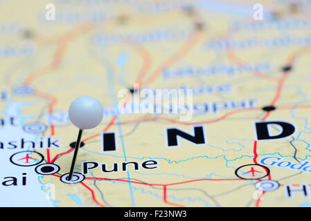 Pune pinned on a map of Asia Stock Photo - Alamy