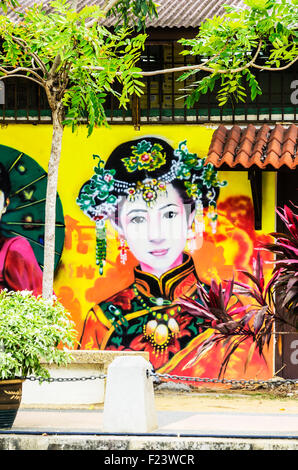 Brightly painted house front, district Kampung Bakar Batu, Malacca or Melaka, Malaysia Stock Photo