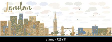 London city skyline silhouette background with blue and brown buildings, vector illustration Stock Vector