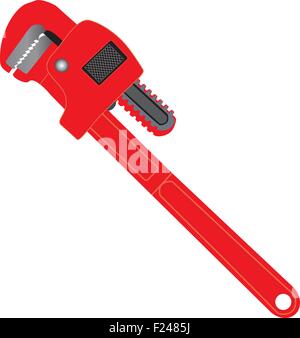 A Red Plumbers Pipe Wrench or Monkey Wrench isolated on white Stock Vector