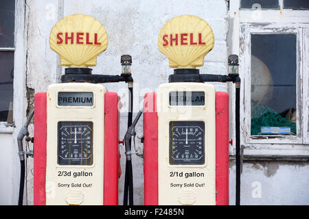 Old petrol pumps in St Mawes, Cornwall, UK. Stock Photo