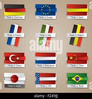 Different Creative Abstract Countries Made In Badges With Flags vector illustration Stock Vector