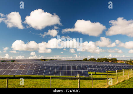 A farm based solar plant near wadebridge, Cornwall, UK, Stock Photo
