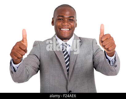 successful young African businessman giving thumbs up Stock Photo