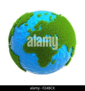 Planet with continents of growing grass isolated on white background Stock Photo