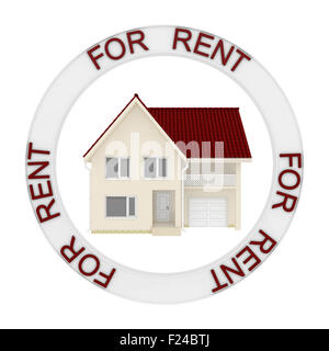 small house is enclosed in a circle with the words for rent Stock Photo