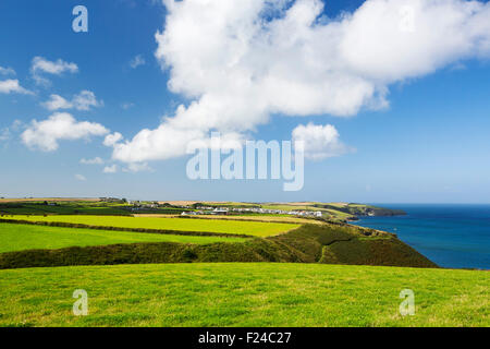 Farmland on the North Cornish Coast looking towards Port Isaac, UK. Stock Photo