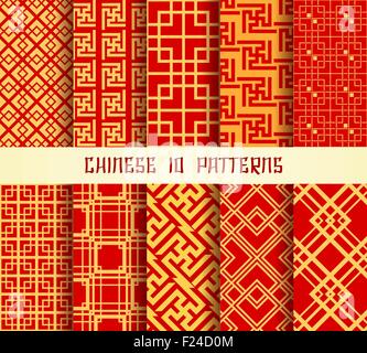 Set of Chinese seamless patterns. Ten effortless textures for your design. Stock Vector