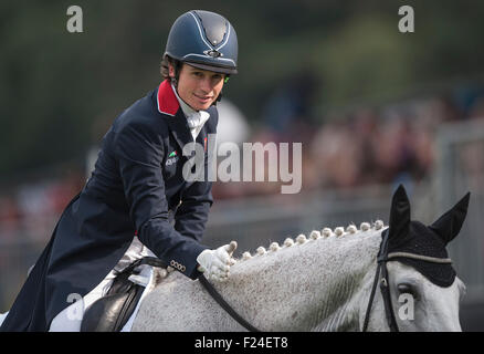 Blair Atholl,  Scotland, UK. 11th September, 2015. Francis Whittington [GBR] riding Easy Target completes his dressage test on the second day.  The Longines FEI European Eventing Championships 2015 Blair Castle. Credit:  Stephen Bartholomew/Alamy Live News Stock Photo