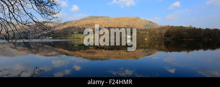 Summer, Heron Pike Fell reflected in Grasmere, Lake District National Park, Cumbria, England, UK