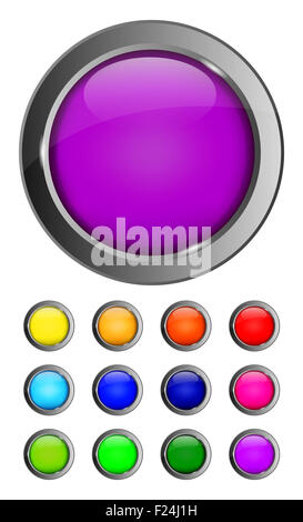 Set of colorful isolated glossy vector web buttons. Beautiful internet buttons on white background. Stock Photo