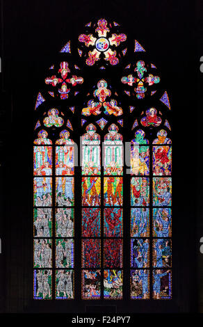 Stained-glass window in St Vit Cathedral, Prague Stock Photo