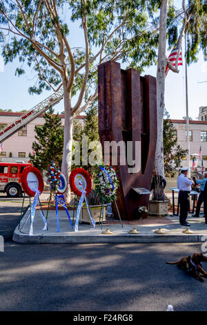 Los Angeles, California, USA. 11th Sep, 2015. A 23-ton nearly 22-foot tall steel column at the Los Angeles Fire Department training center, once part of the lobby structure from the World Trade Center in New York at the 9/11 Remembrance Ceremony in Los Angeles. Credit:  Chester Brown/Alamy Live News Stock Photo