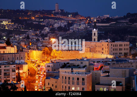 Jerusalem Old City and Mount of Olives at Night, Israel Stock Photo